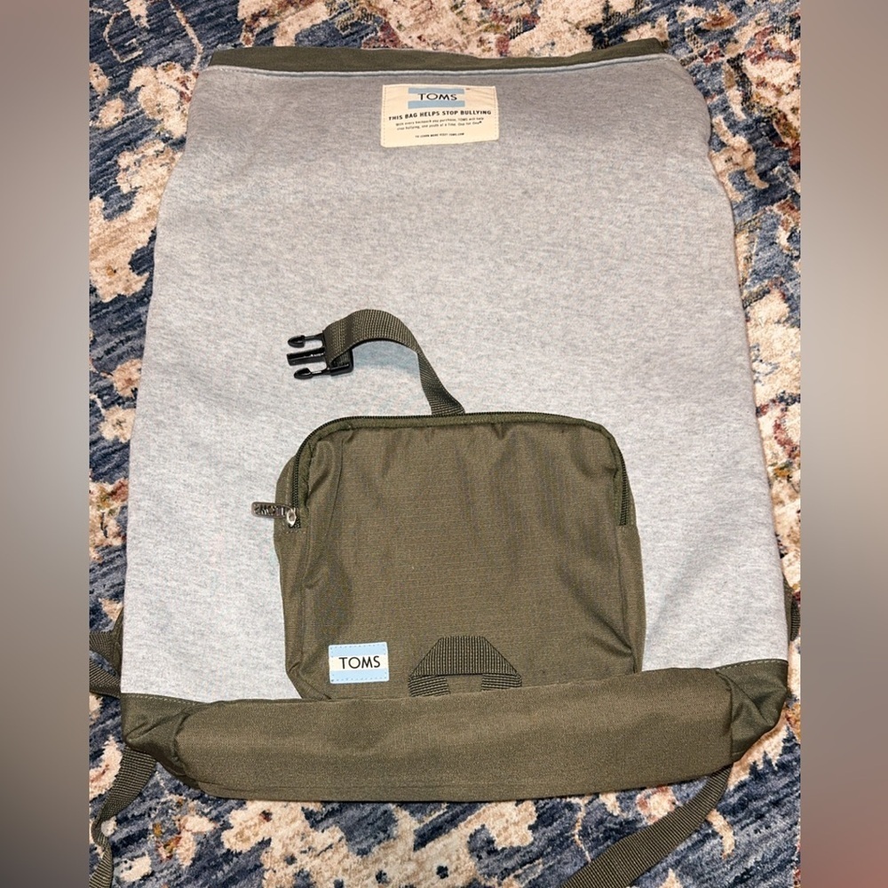 TOMS Green/Gray Unisex Rucksack School Backpack Travel Office Bag - Picture 2 of 10